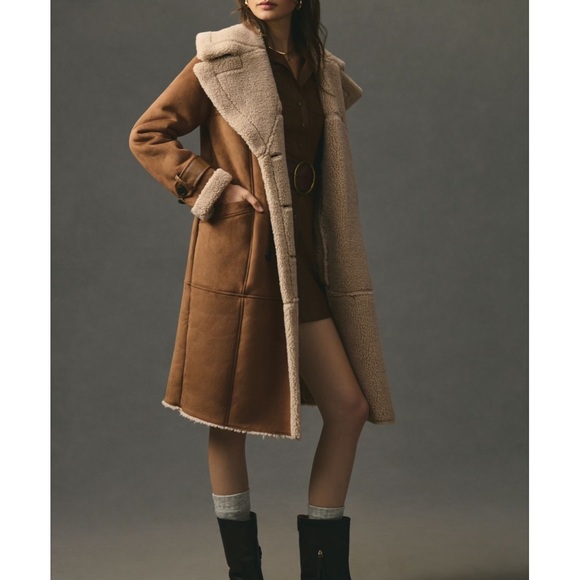Avec Les Filles Faux Shearling Coat - Brown - Picture 2 of 7